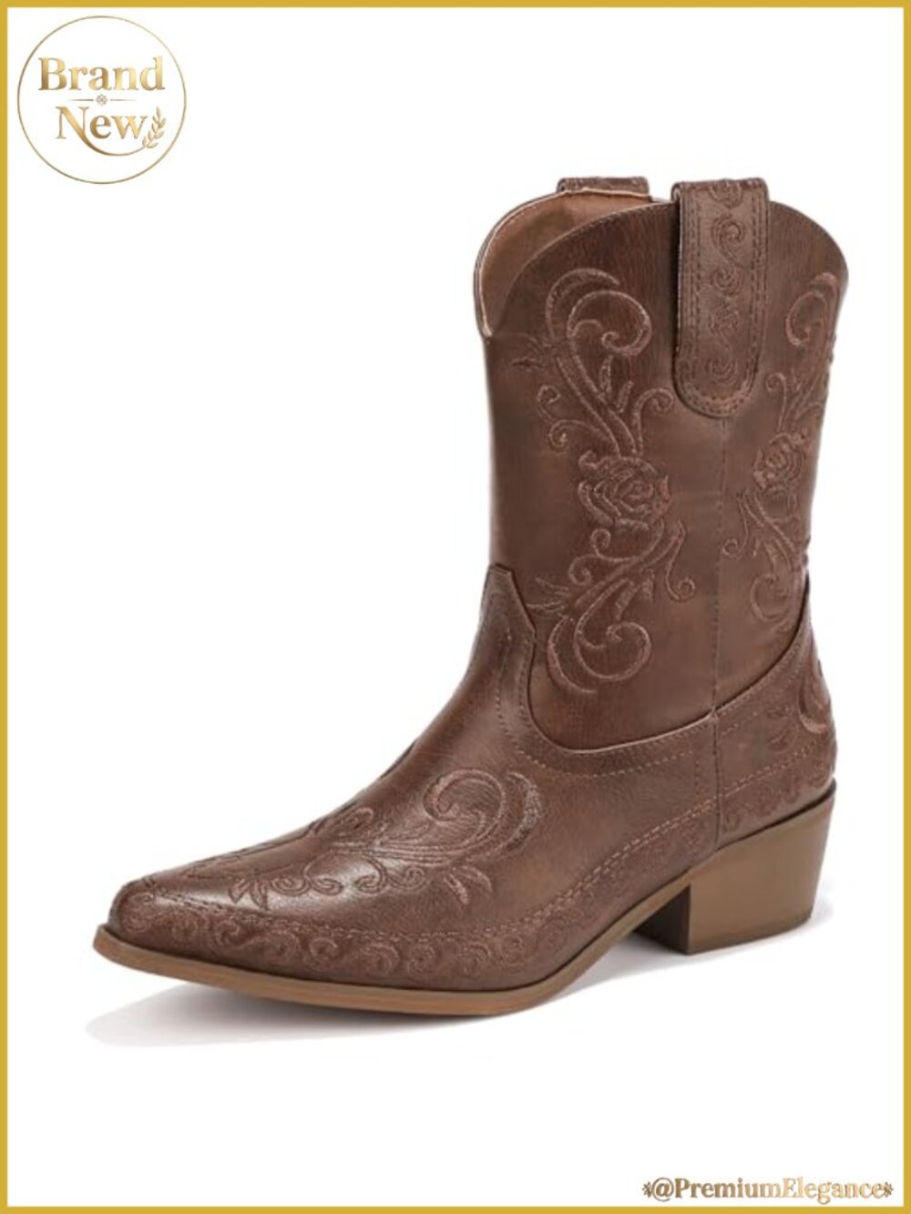 Cowgirl Western Ankle Boots Pointed Toe Chunky Heel Embroidered Booties